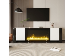 Mueble Tv Con Chimenea Eléctrica - Efecto De Llama, Sin Función De Calefacción, Alto Brillo - Blanco+negro