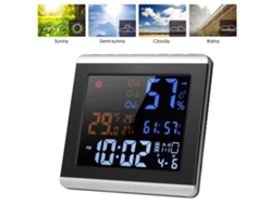 Termómetro higrómetro digital para interiores con reloj, alarma y pronóstico del tiempo.