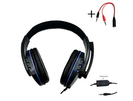 Auriculares para 3 juegos con cable, Cancelación de ruido Compatible con juegos de PC Negro Azul + Cable de transferencia