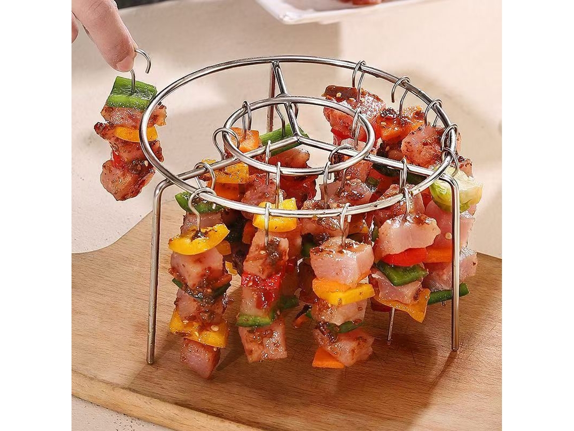 Conjunto De Suporte Para Espetos Para Fritadeira A Ar Com 12 Espetos E Grelha. Em Aço Inoxidável, Design Empilhável Para Cozimento Uniforme, Grelhar Sem Óleo E Fácil Limpeza.