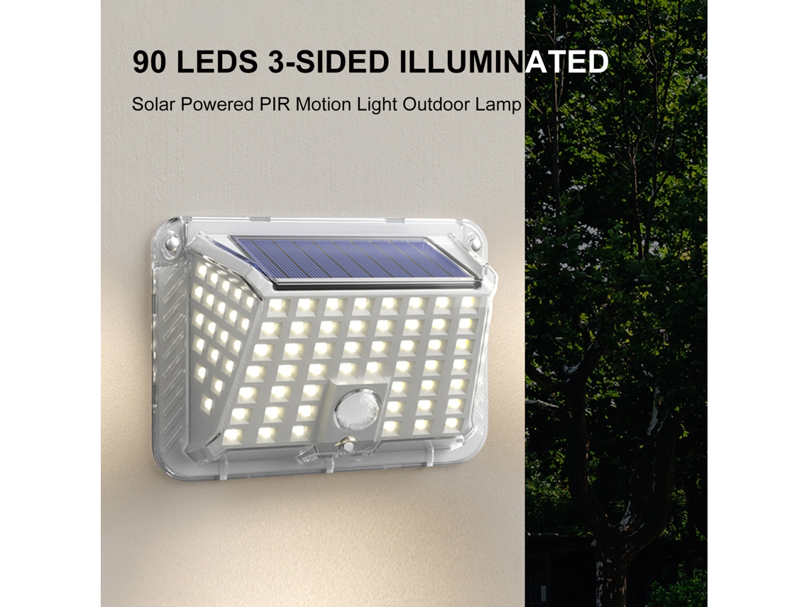 Rebe-luz Solar Exterior 90 Leds Con 3 Modos, Sensor De Movimiento Pir Y Resistencia Al Agua Ip65 Para Jardín Patio