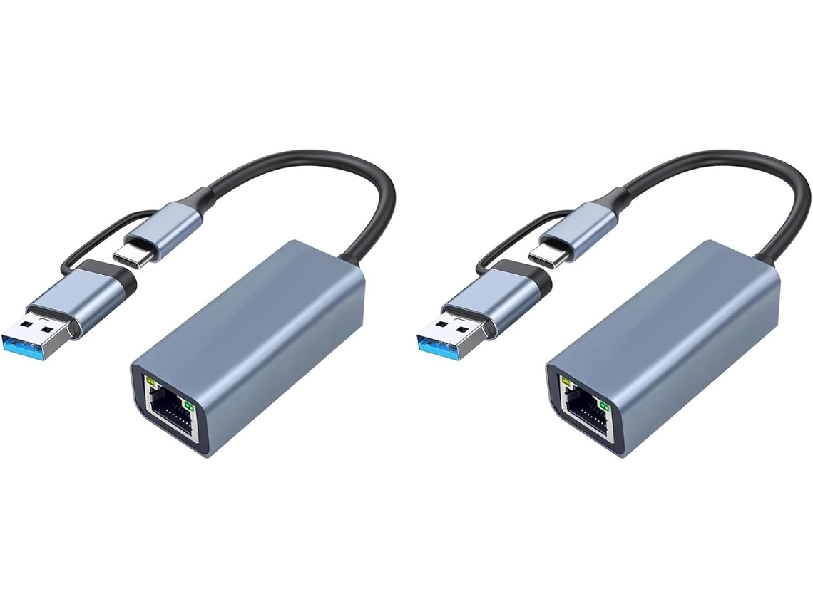 Adaptador 2x Usb 3.0 A Ethernet Con Red Cableada C Rj45 Gigabit Lan 1000 Mbps, Para