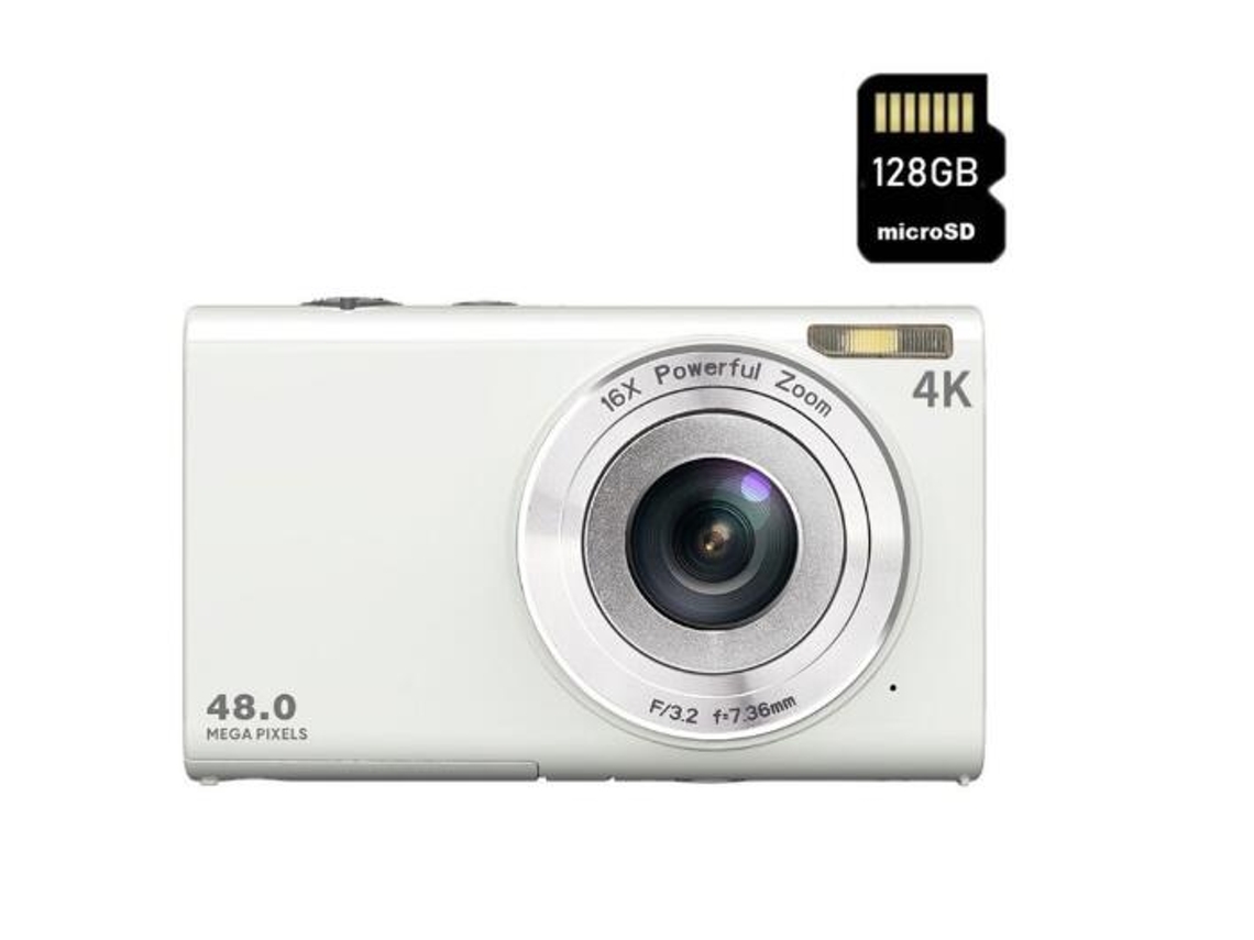 Cámara Compacta Digital SZSMART Dc402Af 48Mp Resolución 4K 2.8 Pulgadas Pantalla + 128Gb (Blanco)