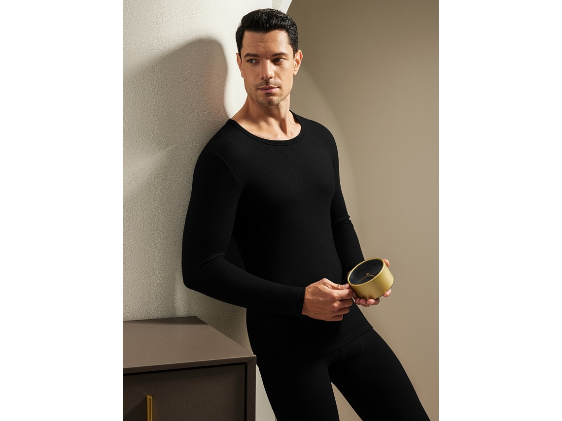 Preto 2xl Tengoo Conjunto Roupa Térmica Inverno 2 Peças Camiseta Manga Comprida Gola Redonda Slim Alta Elasticidade Conforto Respirabilidade