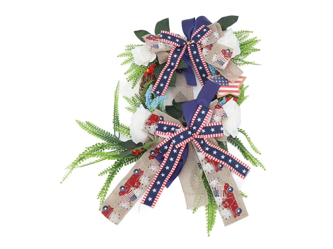 Corona patriótica con la bandera estadounidense para la puerta principal, decoración del Día de la Independencia, estilo americano.
