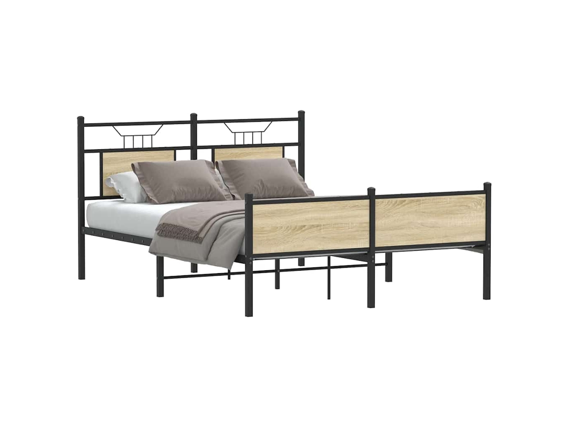Estructura De Cama Sin Colchón Madera Roble Sonoma 137x190 Cm