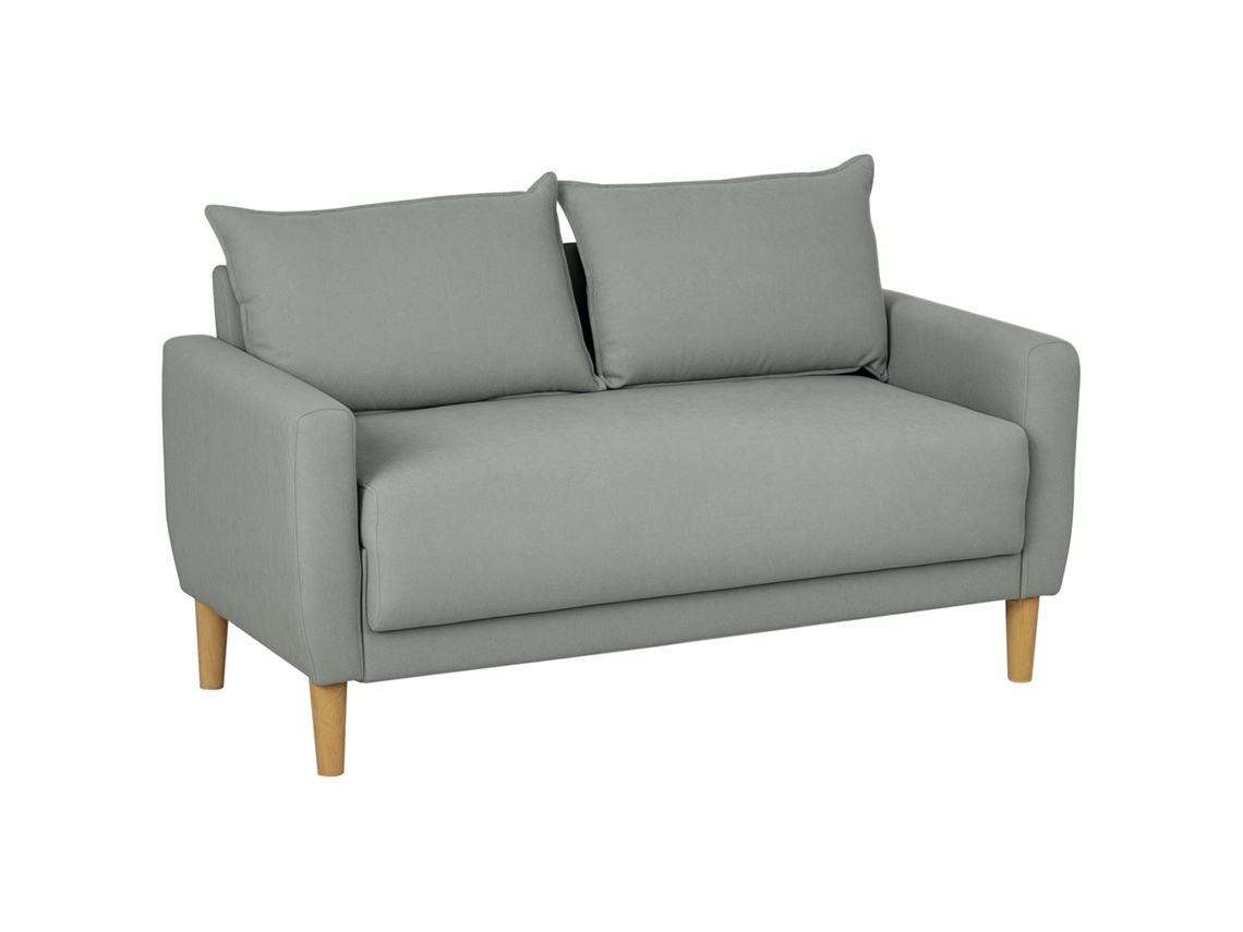 Sofá De Tela 2 Plazas Con Reposabrazos, Compartimento Almacenamiento 2 Cojines Extraíbles, Patas Madera Para Sala Estar, Salón Dormitorio, Gris.