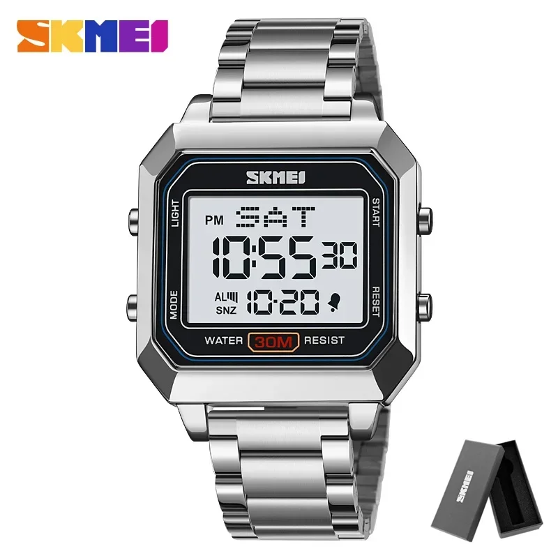 Reloj Electrónico Luminoso Para Hombre (plateado) Con Correa Cuadrada De Acero.