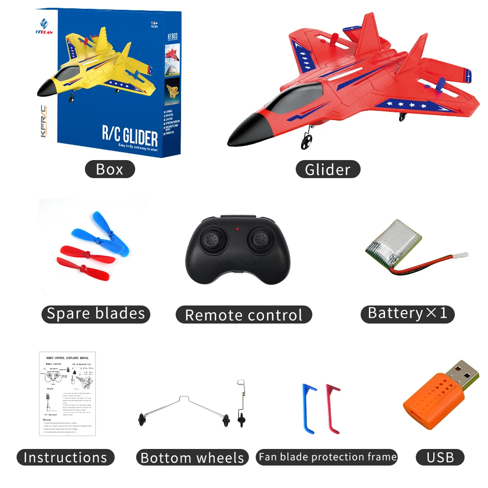 Avião de combate F-22 Raptor, planador controlado por rádio 2.4G com luzes LED MDUG (vermelho)