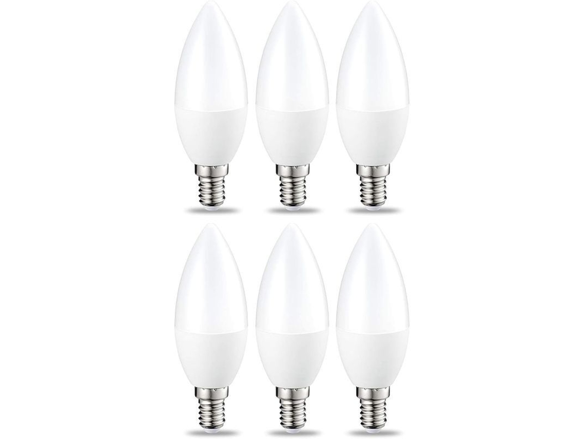 Juego De 6 Bombillas Led E14 De 5 W Con Forma De Llama, Luz Blanca Cálida, No Regulables.