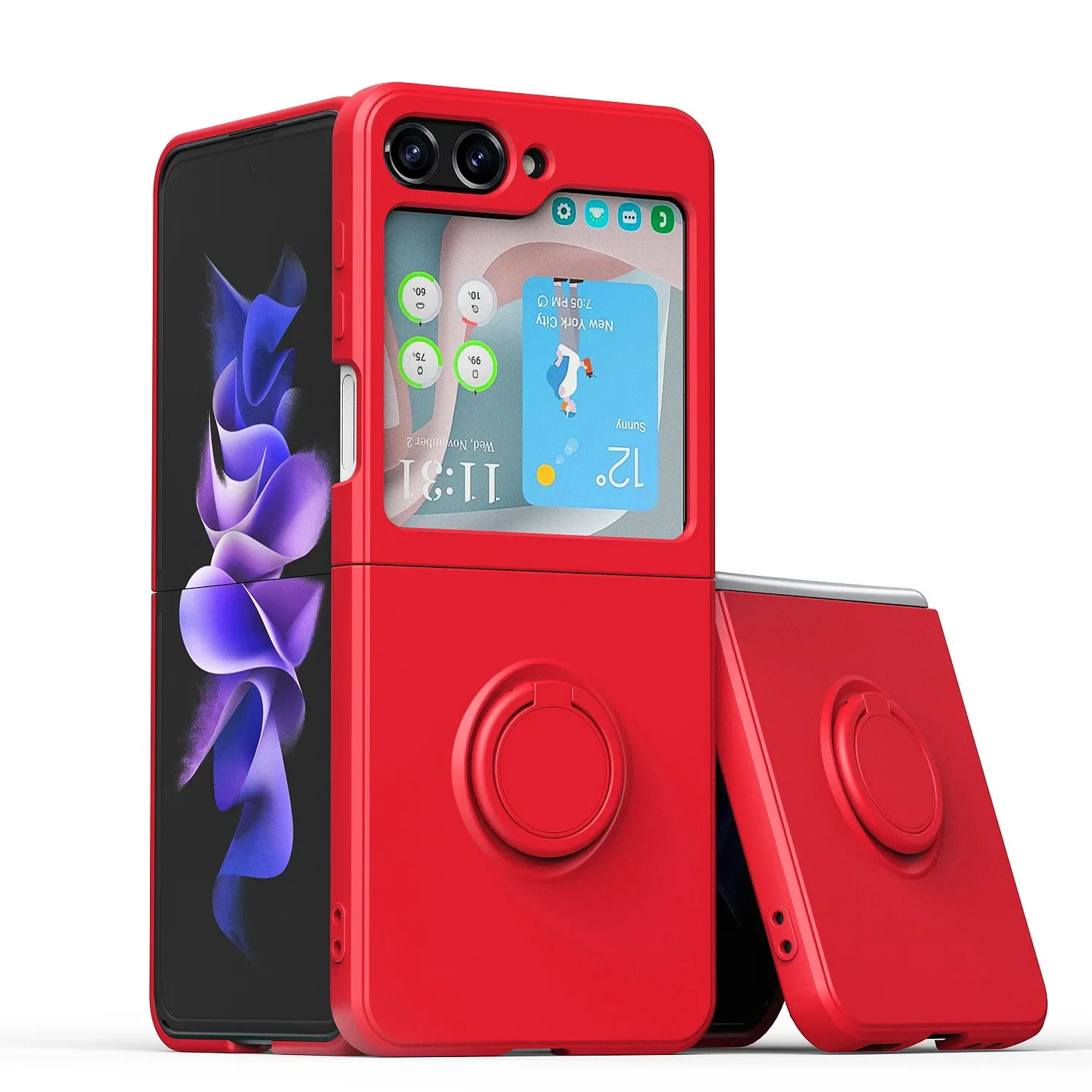 (rojo, Galaxy Z Flip4) Funda Protectora De Silicona Líquida, A Prueba De Golpes Y Antideslizante, Soporte De Anillo, Material Tpu Suave.