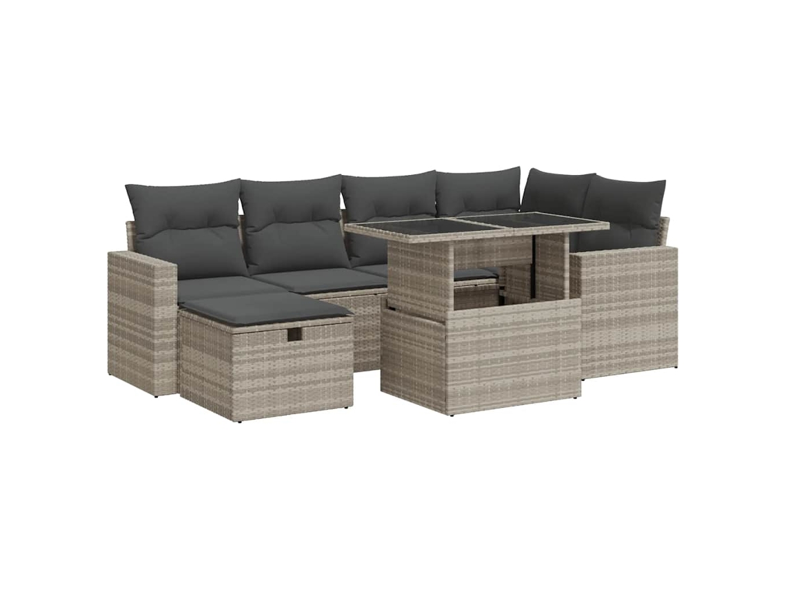 Maison Exclusive - Set De Sofás De Jardín 7 Pzas Con Cojines Ratán Pe Gris Claro