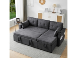 Sofá Cama Angular En L De 3 Plazas Reversible, Con Almacenaje, Portavasos, Bolsillos Laterales, 2 Cojines, Color Gris.
