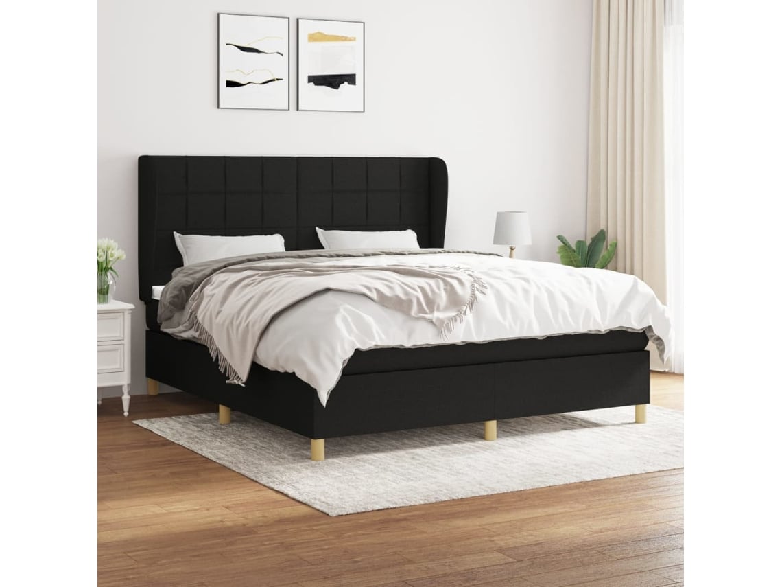 Cama Box Spring Con Colchón Tela Negro 160x200 Cm