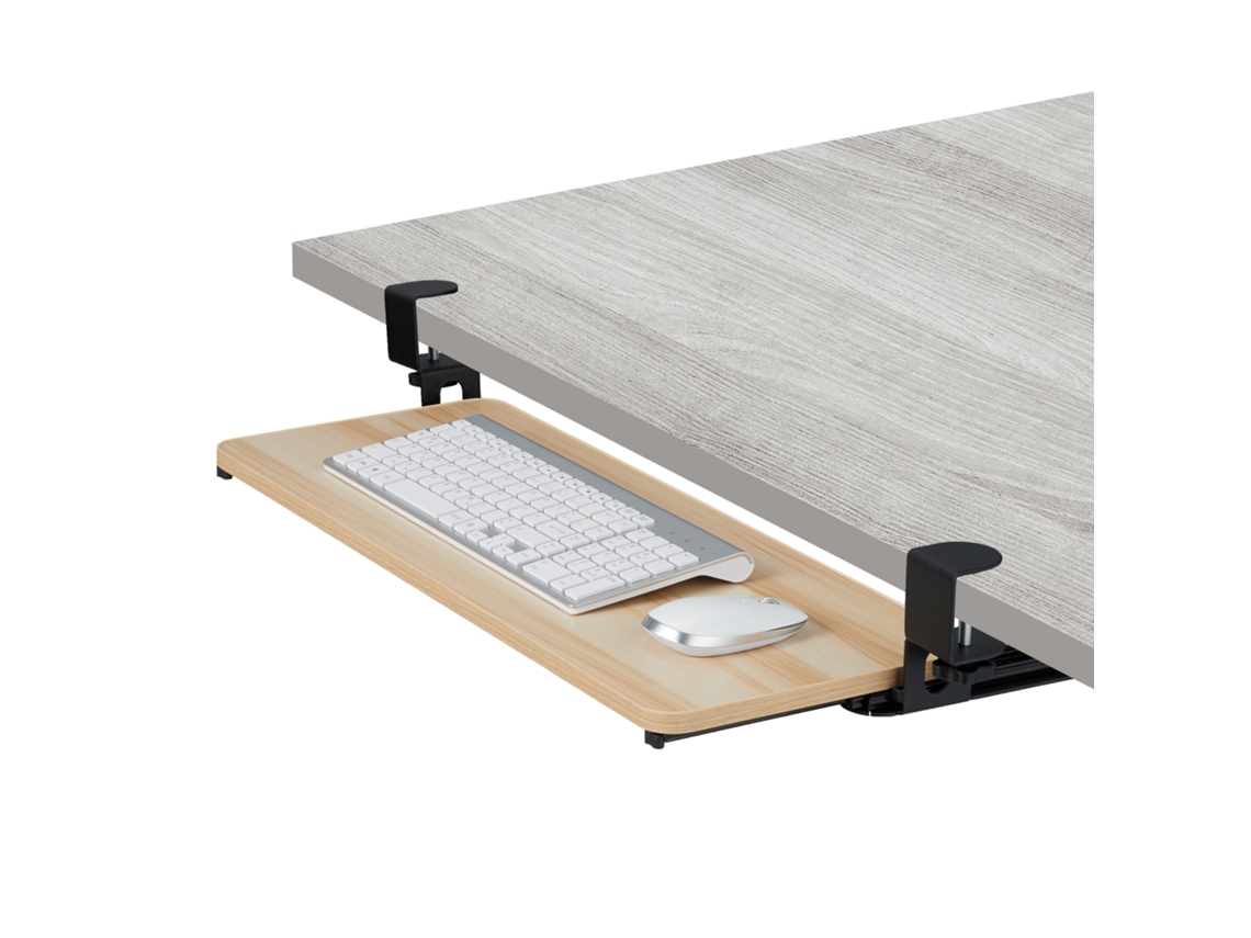 Relaxdays Extensor Escritorio, 65 X 24 Cm, Plegable, Con Pinzas, Bandeja Teclado Ergonómica, Efecto Madera, Natural