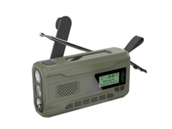 Radio portátil GOKOCO con manivela y cargador solar.
