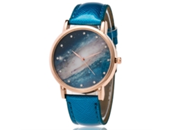 Reloj De Pulsera Para Parejas Zhoulianfa Con Correa De Pu, Diseño Celeste, Esfera Redonda, Cuarzo Azul.