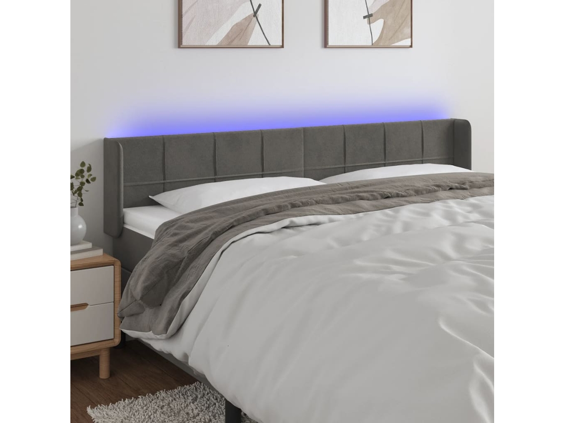 Cabecero Con Led De Terciopelo Gris Oscuro 203x16x78/88 Cm