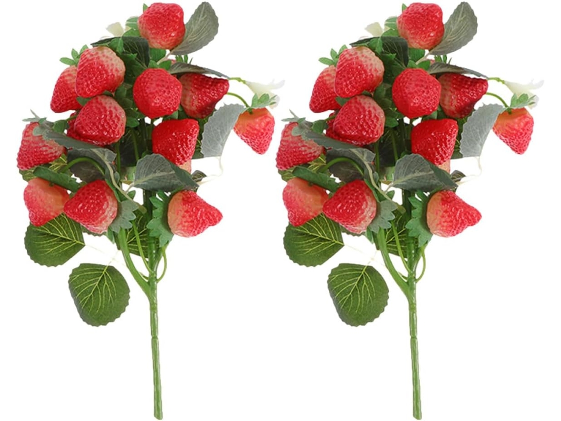 Ramo De Fresas Artificiales (2 Unidades) De Pvc Para Bodas Y Ambientes Dulces, Fruta Artificial Decorativa.