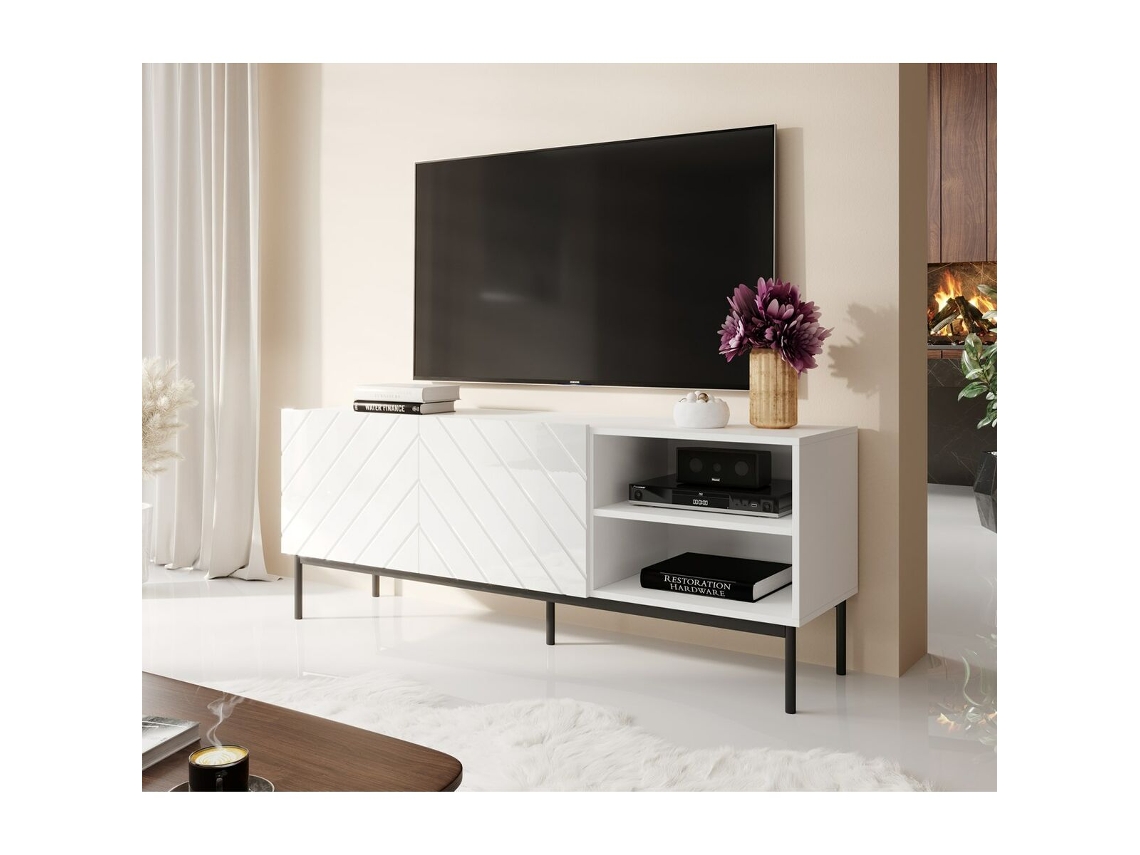 Mueble de TV CAMA MEBLE ABETORTV15ST B Blanco Negro Madera MDF Aglomerado 150x60x42 cm