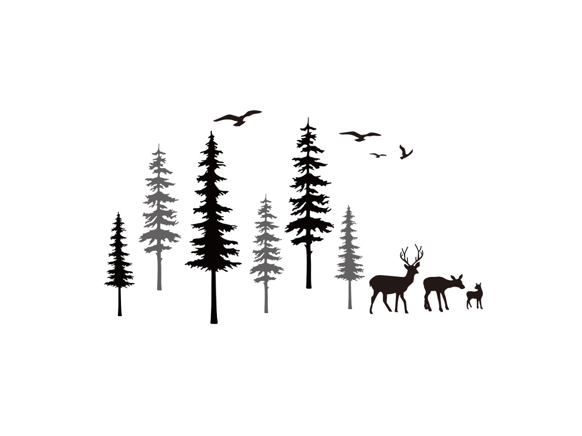 Adhesivo de pared de árbol y ciervo, decoración creativa para sala de estar y habitación Kofihety