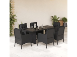 Juego de comedor de jardín de 7 piezas con cojines, mimbre sintético negro, DKD Home Decor