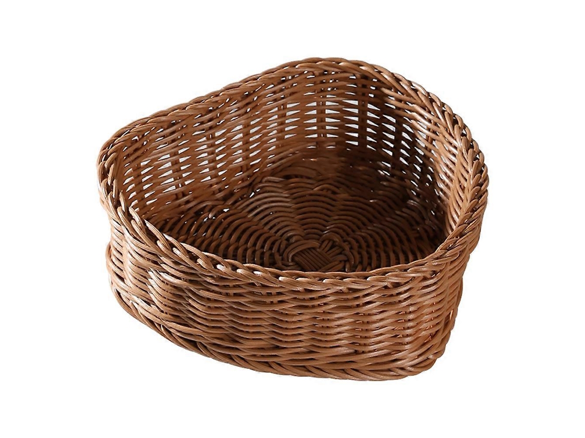 Cesta de mimbre sintético en forma de corazón para guardar frutas y dulces (marrón grande)