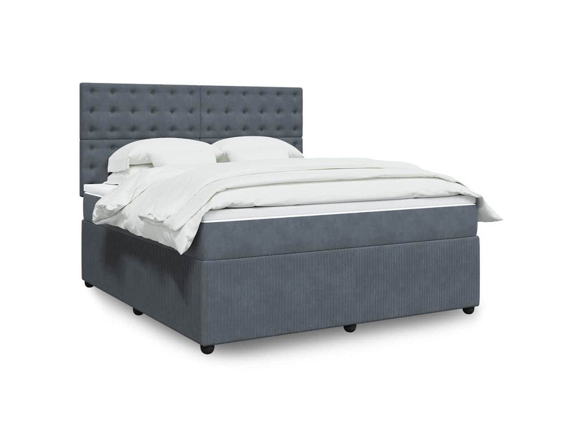 Cama Box Spring Con Colchón Terciopelo Gris Oscuro 180x200 Cm