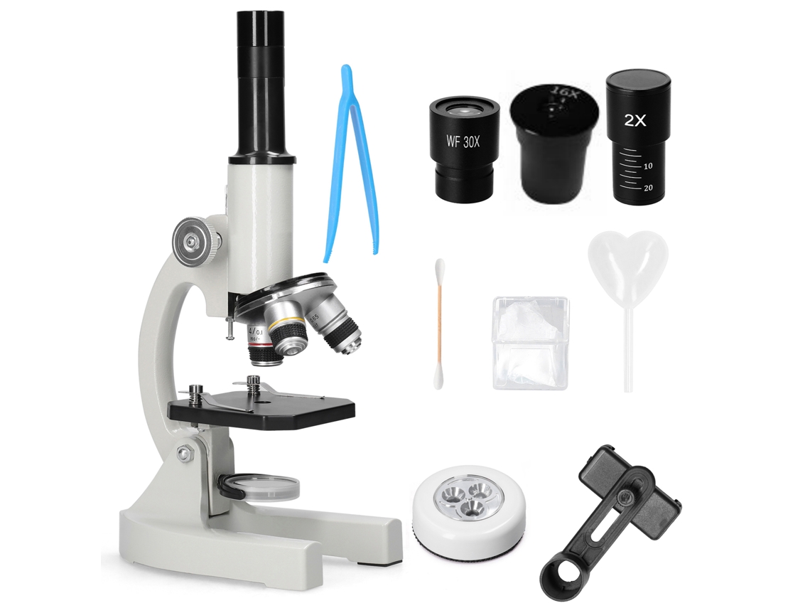 Microscopio monocular de 64x y 2400x para estudios científicos.