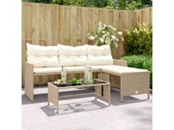 Sofá De Jardín | Sofá De Exterior En Forma De L Con Mesa Y Cojines Ratán Pe Beige Wsd298871