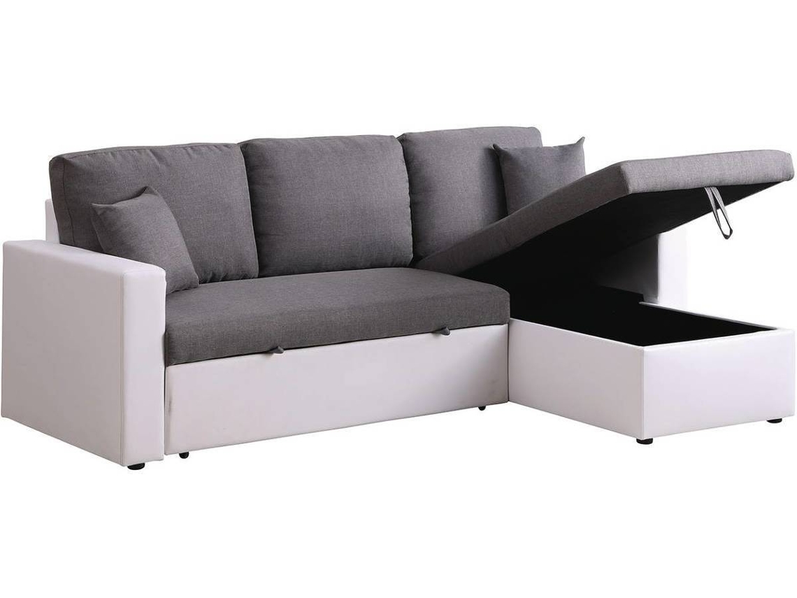 Sofá esquinero convertible "Alain" - 3 plazas - Gris / Blanco