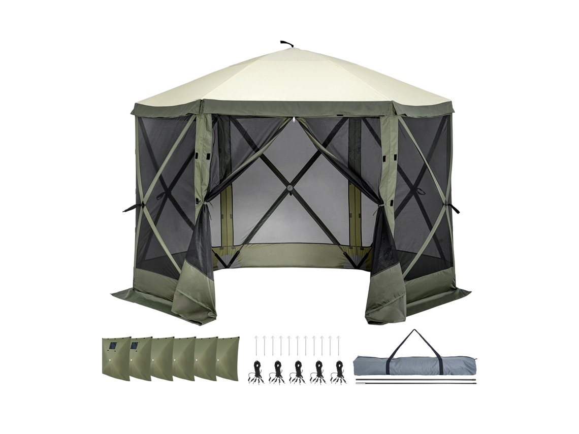 Tienda de campaña plegable Succebuy, con dosel de 6 lados y mosquitera (verde)