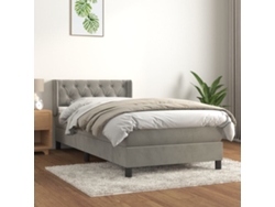 Cama box spring con colchón terciopelo gris claro 80x200 cm