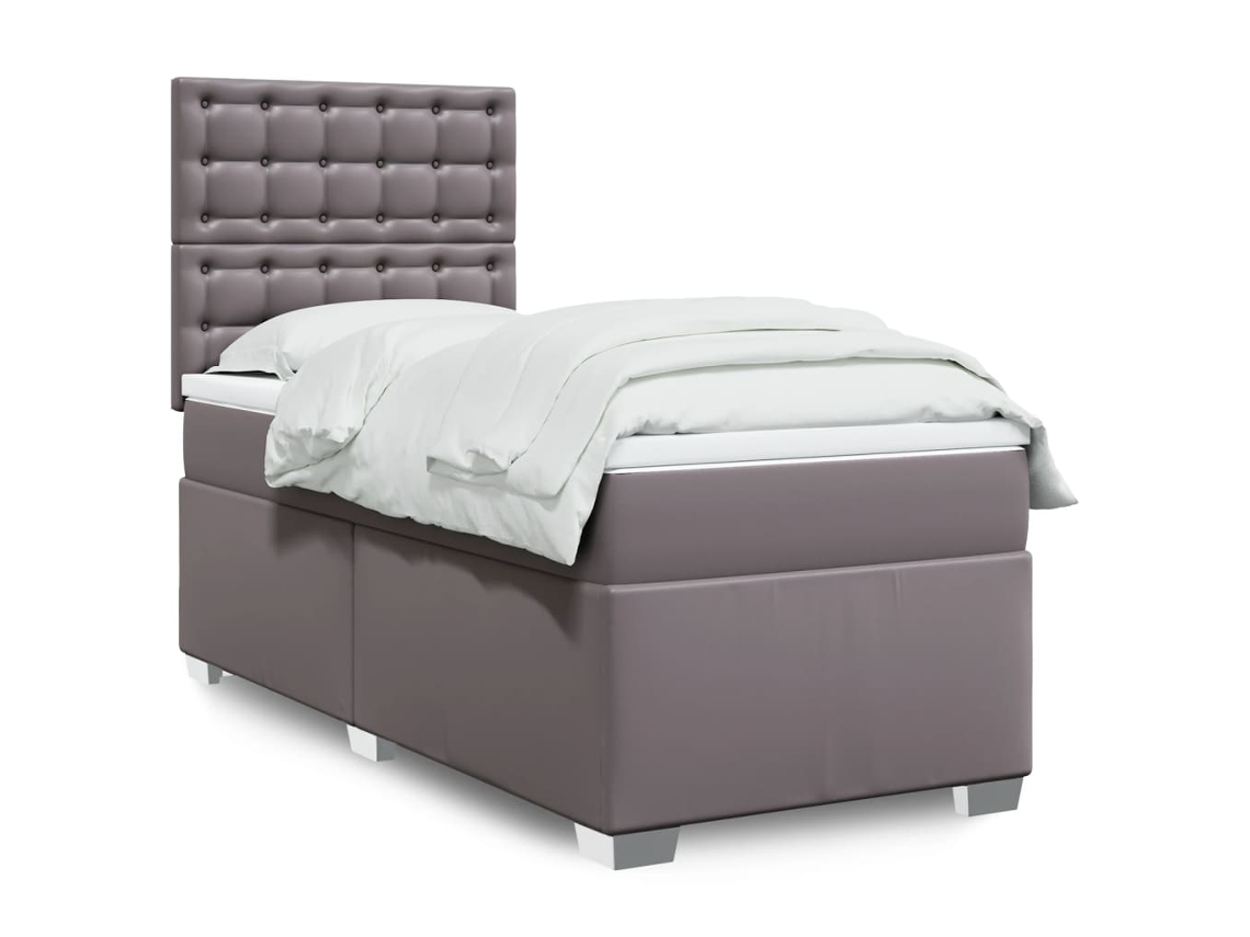 Cama Box Spring Con Colchón Cuero Sintético Gris 90x190 Cm