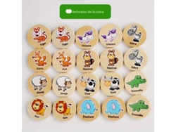 Juego de memoria educativo de madera para niños, ajedrez para bebés con reconocimiento de animales y frutas (Mdug)