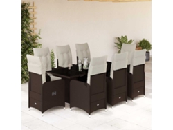 Conjunto de bistró de jardín de 9 piezas con cojines de mimbre marrón DKD Home Decor