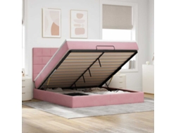 Estructura De Cama Otomana Colchones Terciopelo Rosa 180x200cm