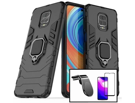 Kit Protector de Cristal Templado 5D Full Cover, Funda 3X1 Military Defender y Soporte Magnético L Safe Driving Coche Xiaomi Redmi Note 10 Lite PHO...