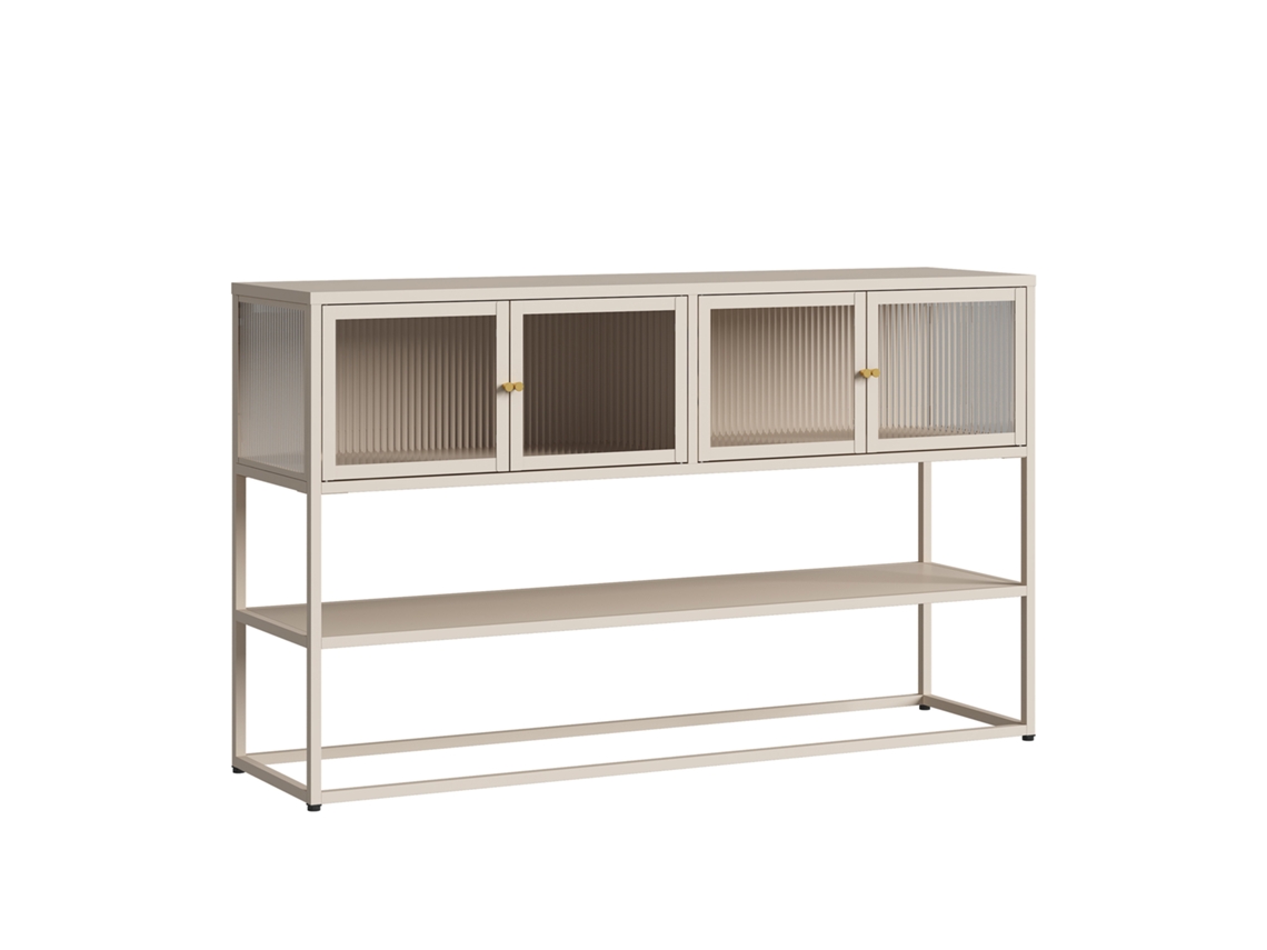 Aparador Säkylä con 4 puertas de cristal, 150x38x90 cm, Camel Steel, [EN.CASA]