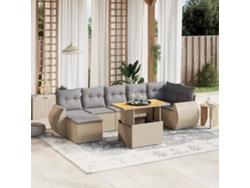 Conjunto de sofá de jardín con cojines, mimbre beige PE Dkd Home Decor