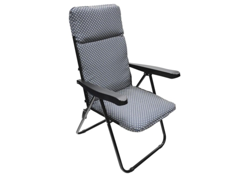 Silla playa acolchada, estructura acero reclinable 5 posiciones, silla multiposición, silla con reposabrazos
