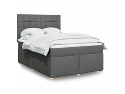 Cama Box Spring Con Colchón Tela Gris Oscuro 160x200 Cm