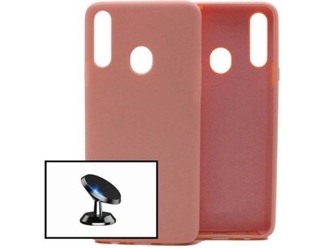 Carcasa + Soporte Magnético Samsung Galaxy A20s PHONECARE Silicona Liquida Rosa