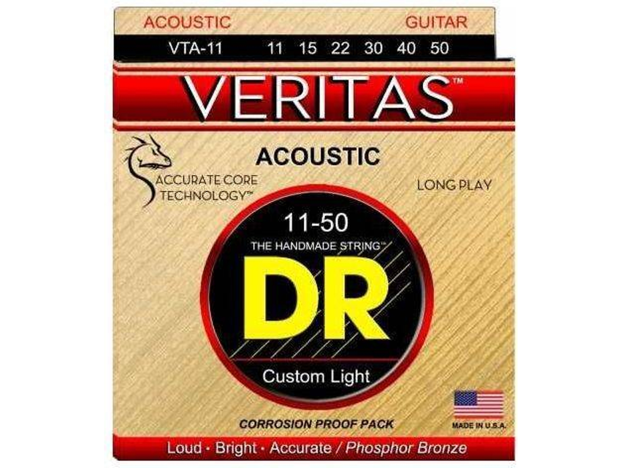 Juego de Cuerdas Guitarra Acústica DR VTA-11 Veritas (.011 - .015 - .022 - .030 - .040 - .050 - Bronce)