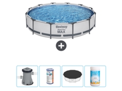 Piscina BESTWAY Round Steel Pro MAX - 366 x 76 cm - Gris - Bomba incluida Filtrar - Cubrir - Cloro