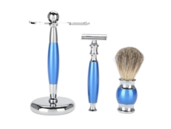 Kit De Afeitado Para Barba Masculina Con Navaja Segura, Brocha Y Soporte En Azul