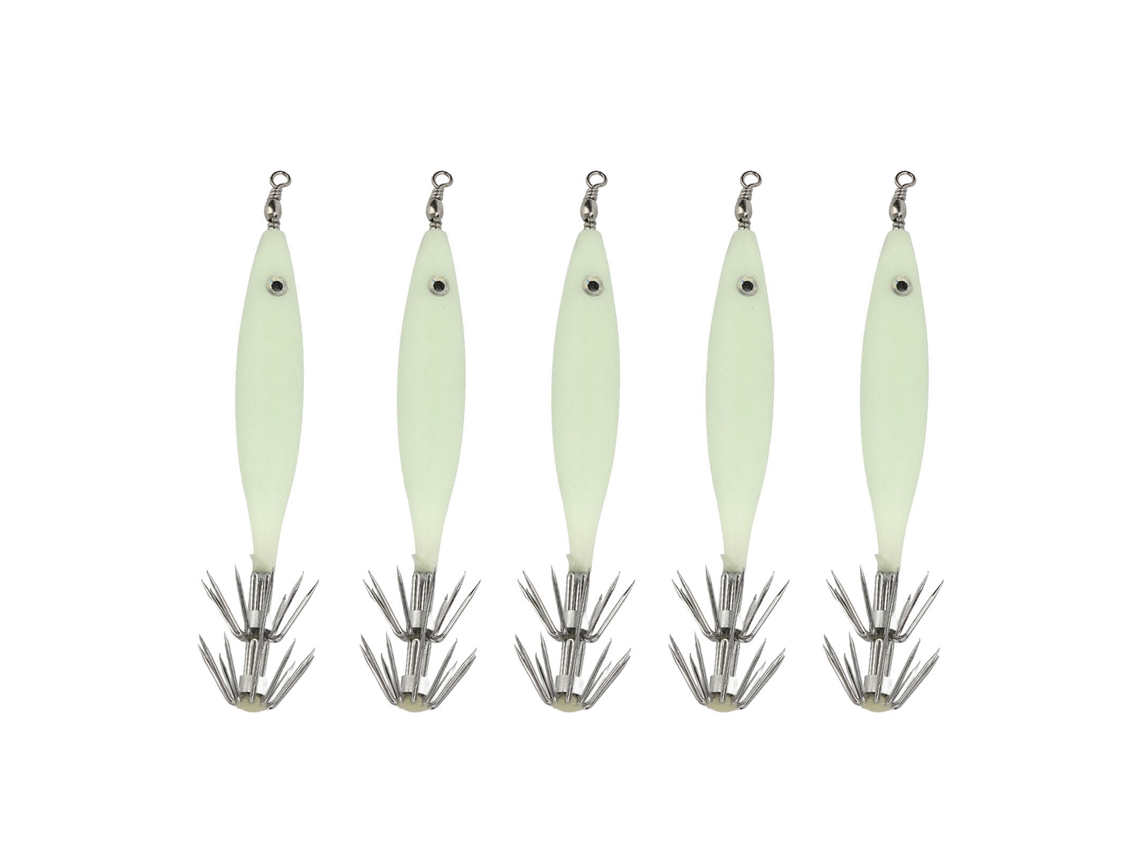 5pcs Señuelo De Pesca 8cm Calamar Luminoso Jig Camarón Madera Con Anzuelo Para Agua Salada Dulce Exterior