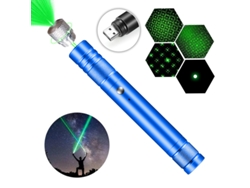 Linterna Con Puntero Láser Con Patrón De Estrella Láser Verde Carga Directa Por Usb (azul) Cuich
