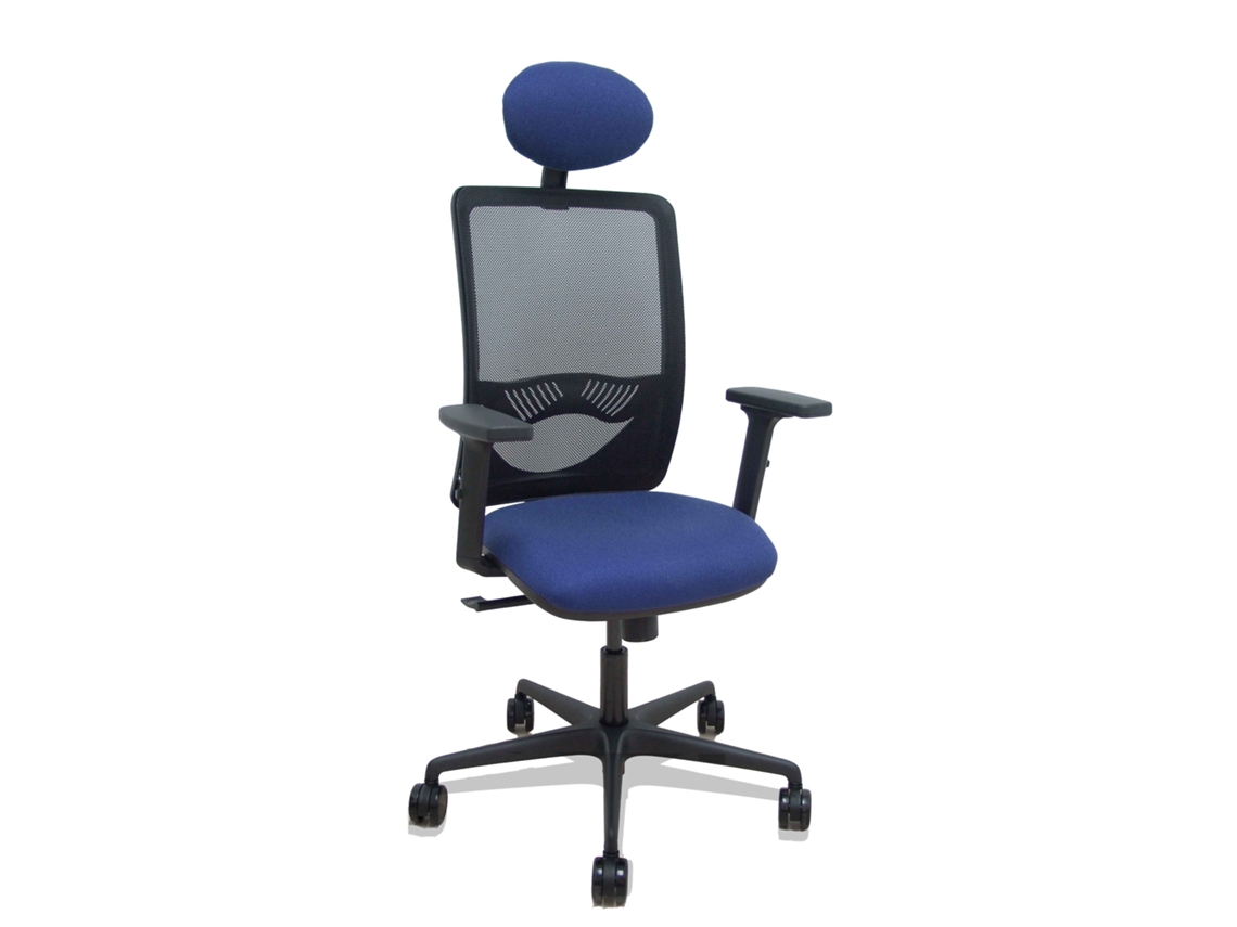 Silla De Oficina Zulema Con Mecanismo Sincro Tapizada Con Tela Color Azul Marino Y Malla Color Negro