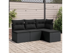 Conjunto de sofás de jardín de 4 piezas DKD Home Decor con cojines de mimbre negros